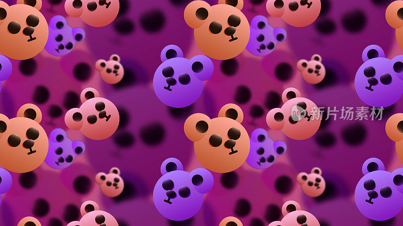 Cute 3D seamless illustration - Funny teddy animal faces.